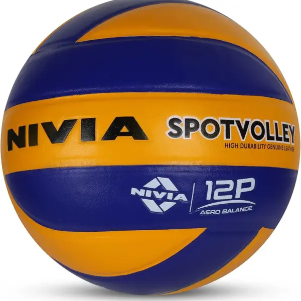Nivia Spotvolley Volleyball, Match Ball, 12 Panels, Genuine Leather Pasted, Butyl Threadwounded Bladder, As Per VFI Standard, to Play on All Indoor & Outdoor Surfaces (Size - 4, Yellow/Blue)
