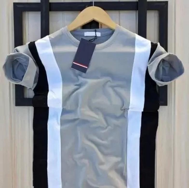 KASPY Men Striped Round Neck Polyester Grey T-Shirt