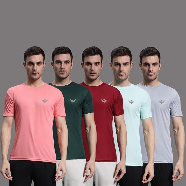InkTees Pack of 5 Men Solid Round Neck Polyester Multicolor T-Shirt