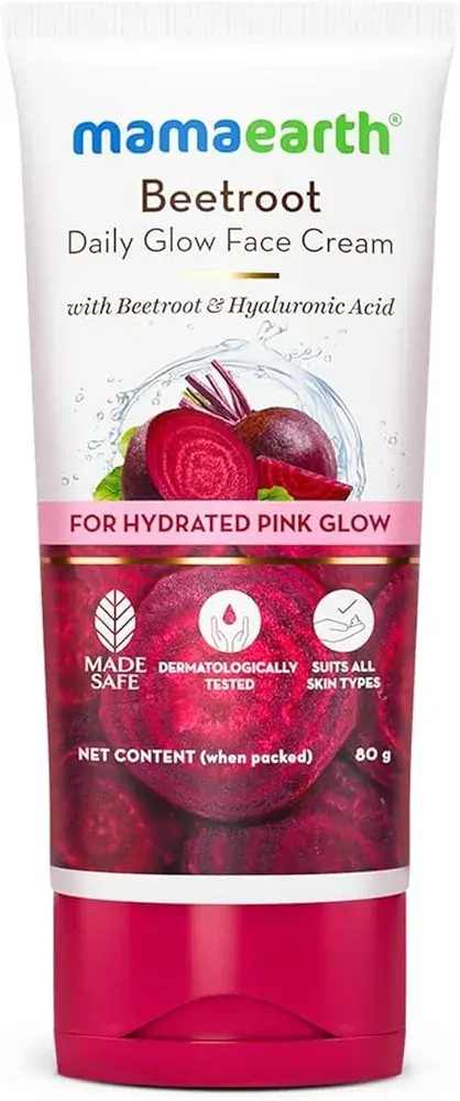 Mamaearth Beetroot Daily Glow Face Cream With Beetroot & Hyaluronic Acid - 80 g | Gives Hydrated Pink Glow | Gives Instant Brightening Effect | Lightweight & Non-Greasy | Natural Glow | For All Skin Types