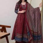KLOSIA Women's Rayon Printed Anarkali Kurta and Pant with Dupatta Set