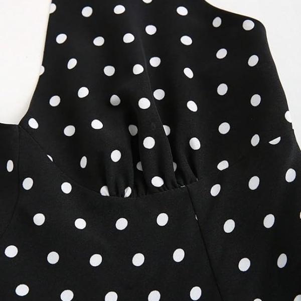 Aahwan Polka Dots Halter Long Dress Backless A Line Flared Vintage Party Club Dresses for Women's & Girl's