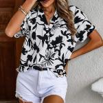GRECIILOOKS Printed Shirts for Women`s | Korean Style Half Sleeve Oversized Button Down | Tops for Women Western |Plus Size Workwear Top for Office & Casual Wear |Womens Tops