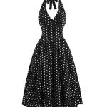Aahwan Polka Dots Halter Long Dress Backless A Line Flared Vintage Party Club Dresses for Women's & Girl's