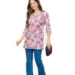 Women's Cotton Floral Printed Women's Rayon Short Kurta with Floral Print, Embroidery Work & Sweetheart Neckline | 3/4 Sleeves Casual Ethnic Tunic Top