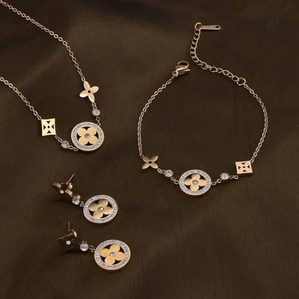 PALMONAS Zircon-Studded Floral Necklace & earring Jewellery Set For Women - Gift For Women & Girls