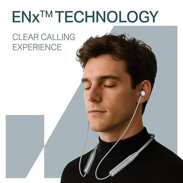 Boat Rockerz 113, 40H Battery, Dual Pair, Fast Charge, ENx Tech, Stream Ad Free Music via App Support, Magnetic Buds, Bluetooth Neckband, Wireless with Mic in Ear Earphones (Ash Grey)