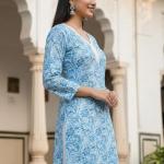 Women Cotton Printed Short Kurti Combo Pack of 2(Blue & Pink) | Stylish Floral Ethnic Kurta Tops for Girls & Women | Casual Tunic for Jeans