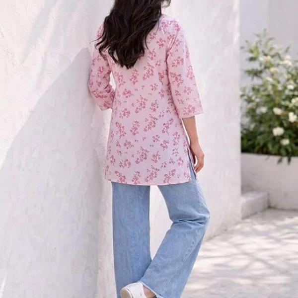 Women Cotton Printed Short Kurti Combo Pack of 2(Blue & Pink) | Stylish Floral Ethnic Kurta Tops for Girls & Women | Casual Tunic for Jeans