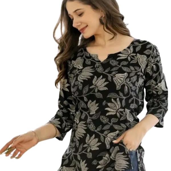 SIROTA Rayon Short Top for Women | Tunic for Jeans | Western Short Kurti | Stylish Straight Ladies Kurta | Ethnic Kurta for Girls