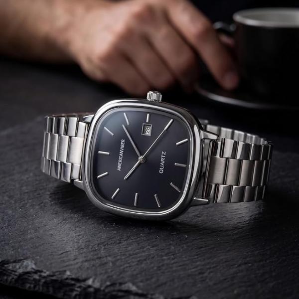 AMERICANVIBER Men's Silver, Watch with Stainless Steel Band | Water-Resistant Analog Dress & Casual Wristwatch