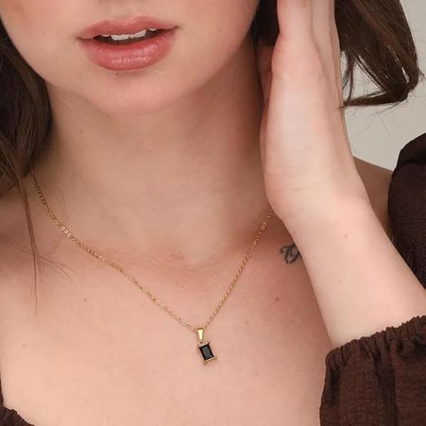 PALMONAS Black Stone Necklace for Women - Gold Plated Necklace Chain, Waterproof & Anti Tarnish Jewellery | Gift For Women & Girls