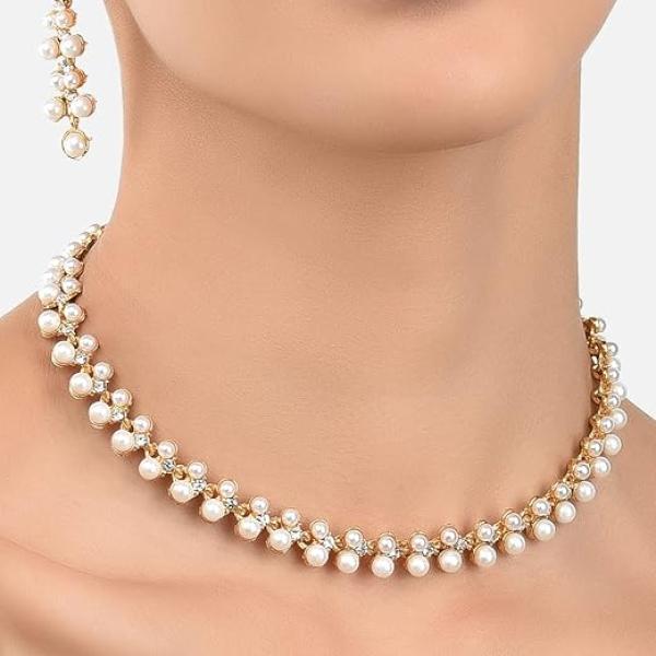 ZAVERI PEARLS Contemporary Look Pearls Choker Jewellery Set For Women-ZPFK9439