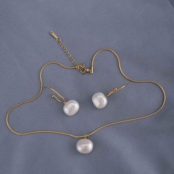 PALMONAS Classic Pearl Pendant Necklace & Earring Jewellery Set for Womens