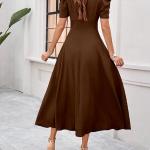 Shasmi Girl's & Women's Solid Color V-Neck A-Line Maxi Dress for Women | New Year Party Outfit | Waist Cinched Puff Sleeve Western | Elegant Casual Wear (Dress 246)