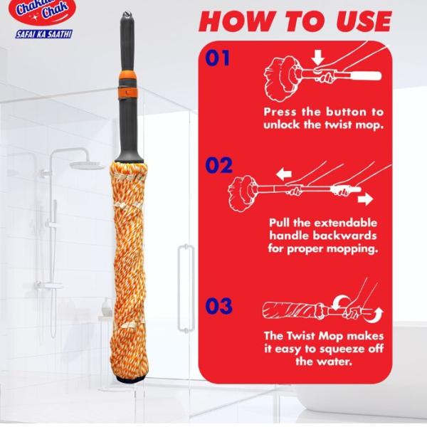 Chakaachak Microfiber Twist Mop - Grey & Orange : 1 Unit