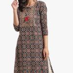 rytras Women's Cotton Straight Fit Printed Straight Kurta