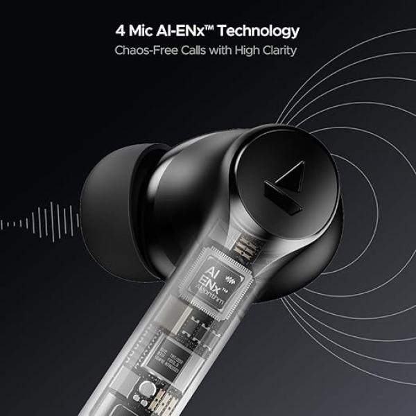 Boat Airdopes 300, Cinematic Spatial Audio, 50HRS Battery, 4Mic AI ENx, Fast Charge, App Support, Low Latency, IPX4, v5.3 Bluetooth Earbuds, TWS Ear Buds Wireless Earphones with mic (Gunmetal Black)