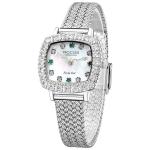 ROCOSJEWE Luxury Silver Diamond Ladies Watch for Women, Square Quartz Wrist Watch with Natural Mother-of-Pearl Dial, Elegant Small Dial, Premium Branded Women’s Watch, Gift for Women R0264