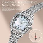 ROCOSJEWE Luxury Silver Diamond Ladies Watch for Women, Square Quartz Wrist Watch with Natural Mother-of-Pearl Dial, Elegant Small Dial, Premium Branded Women’s Watch, Gift for Women R0264