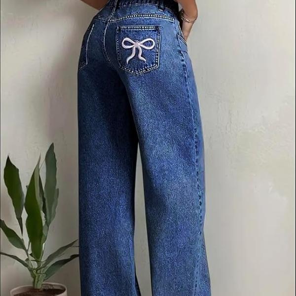 Nifty Women's Denim Stretchable High Waist Light Wash Baggy Jeans || Back Pocket Bow tie Detail