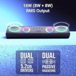 ZEBRONICS Astra 35, Portable Bluetooth Speaker, 16 Watts, Upto 8h Backup, Dual Drivers + Dual Passive Radiators, Call Function, Bluetooth v5.3 | USB | mSD| AUX, TWS, RGB LED