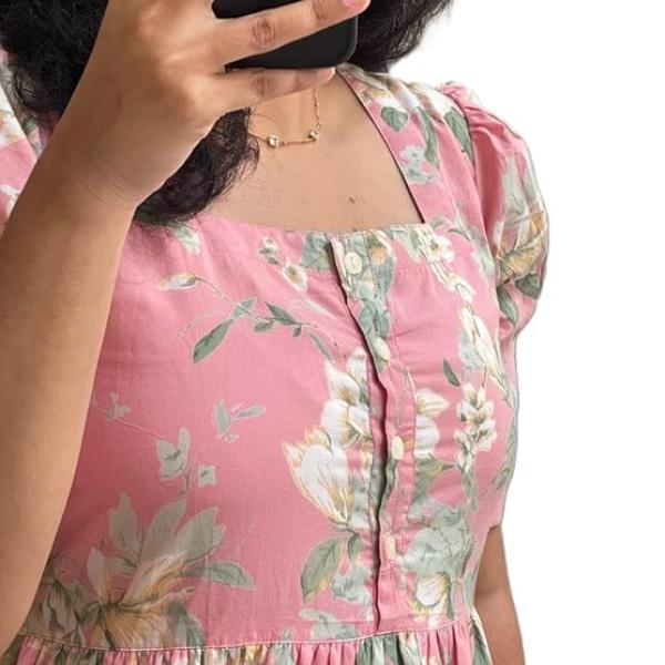 Women's Cotton Blend Maxi Midi Dress Western Dress for Women Elegant Floral Printed Long Dresses