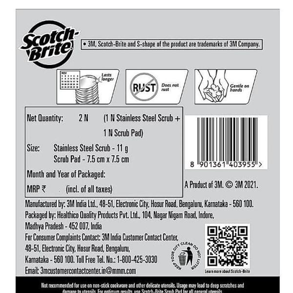 Scotch Brite Stainless Steel Scrubber + Scrub pad Combo : 1 Unit