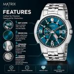 Matrix Black, Blue, White Dial, Day & Date Functioning, Stainless Steel Strap Analog Watch for Men & Women