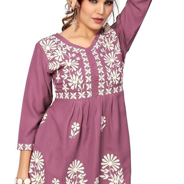 Bee M Pee Designer Short Kurti Tops for Jeans for Women I Chikankari Rayon Cotton Long Kurta Kurti for Women I Stylish wear Kurti top for Girls