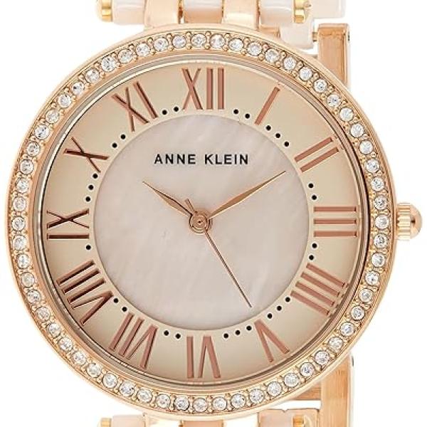 Anne Klein Women's AK/2130RGLP Premium Crystal-Accented Rose Gold-Tone and Light Pink Ceramic Bracelet Watch