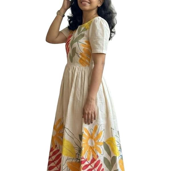 ROYALICA Women's Pure Cotton Maxi Midi Dress Western Dress for Women Elegant Floral Printed Long Dresses | Soft & Breathable Fabric | Casual Trending Dress for Women