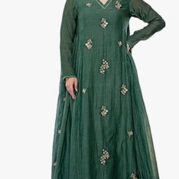 KLOSIA Women Embroidery Solid Anarkali Kurta and Pant Set with Dupatta