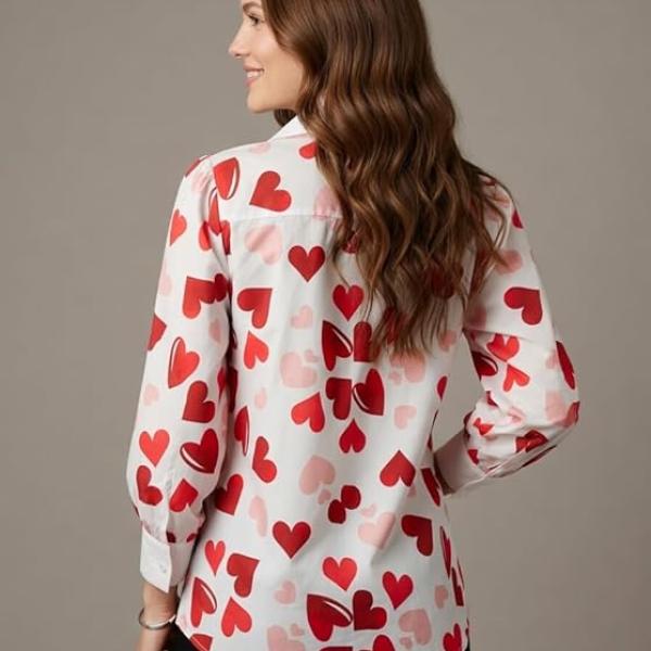 GRECIILOOKS Printed Shirts for Women`s | Stylish Heart Print Full Sleeve Shirt for Women | Comfortable Rich Collared Womens Shirt |Casual Trendy Outfit