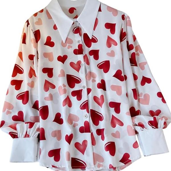 GRECIILOOKS Printed Shirts for Women`s | Stylish Heart Print Full Sleeve Shirt for Women | Comfortable Rich Collared Womens Shirt |Casual Trendy Outfit
