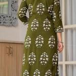 PARTHVI Women's Pure Cotton Printed Straight Kurta Set with Palazzo Pants & Dupatta- Ethnic Wear, Green