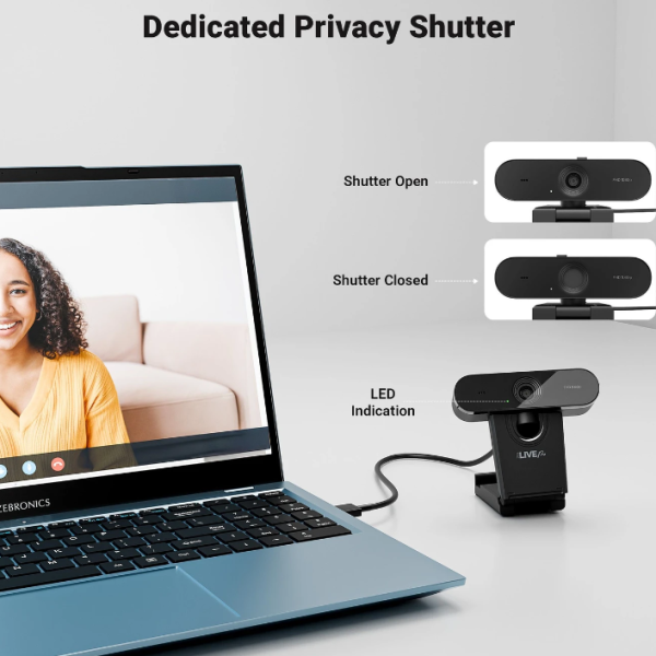 ZEBRONICS Zeb-Live PRO Full HD Webcam 1080p, with Microphone, Night vision, Ethernet Connectivity (Black)