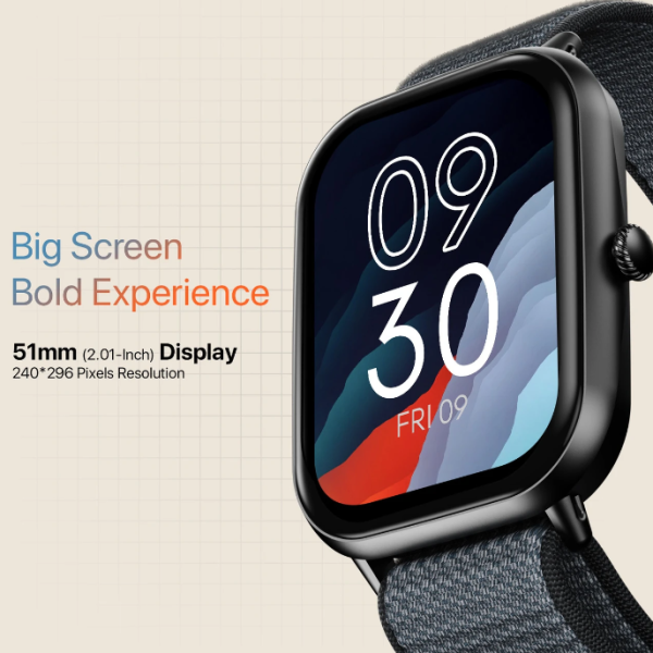 Fire-Boltt Hunter Nyluxe 51.1mm (2.01) HD Display Buetooth Calling with Single Chipset Smartwatch (Charcoal Grey Strap, Free Size)