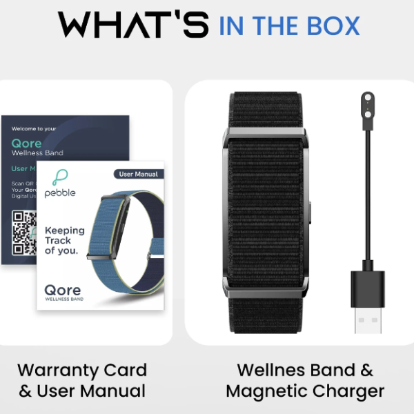 Pebble Qore Fitness Band 45-Day Battery,100+ Sports Modes & Health Suite,Remote Camera (Black Strap, Size : Free Size)