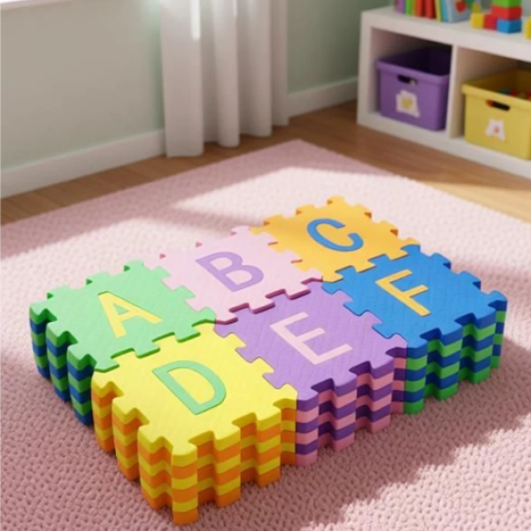 KOBBET 36Pcs ABCD Alphabet Puzzle Foam Mat for Interlocking Learning Alphabet & Number (Multicolor)