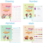 ZRIYOS Magic Practice Copybook (4 BOOK + 10 REFILL + 1 PEN + 1 GRIP) Reusable MagicBook (Multicolor)