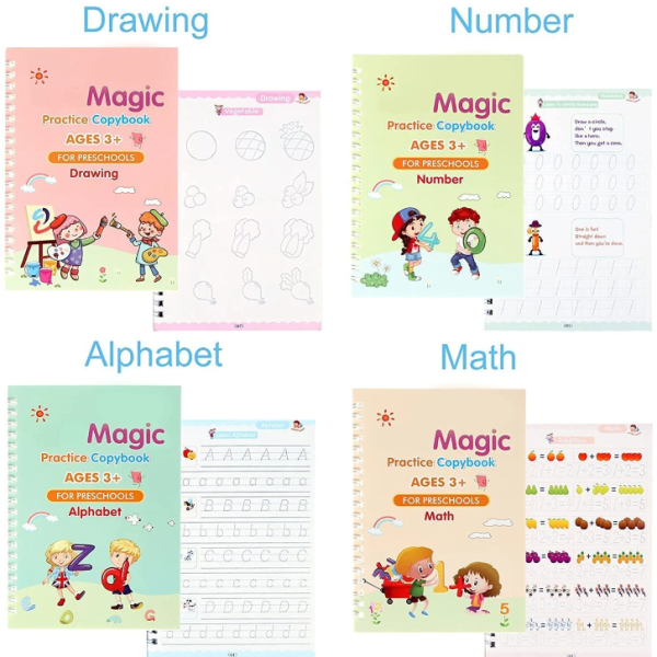 ZRIYOS Magic Practice Copybook (4 BOOK + 10 REFILL + 1 PEN + 1 GRIP) Reusable MagicBook (Multicolor)
