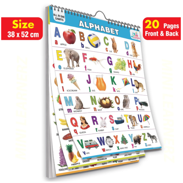 Mini Learnerz English Learning Charts for Kids | 20 Picture Wall Charts | Spiral Bound Set (Multicolor)