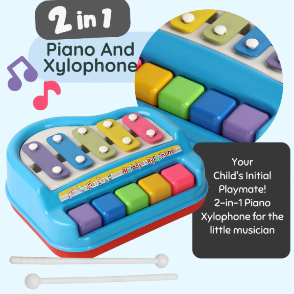 Angel Kids 2 in 1 Xylophone and Mini Piano for Kids Educational Musical Instruments Toy (Multicolor)