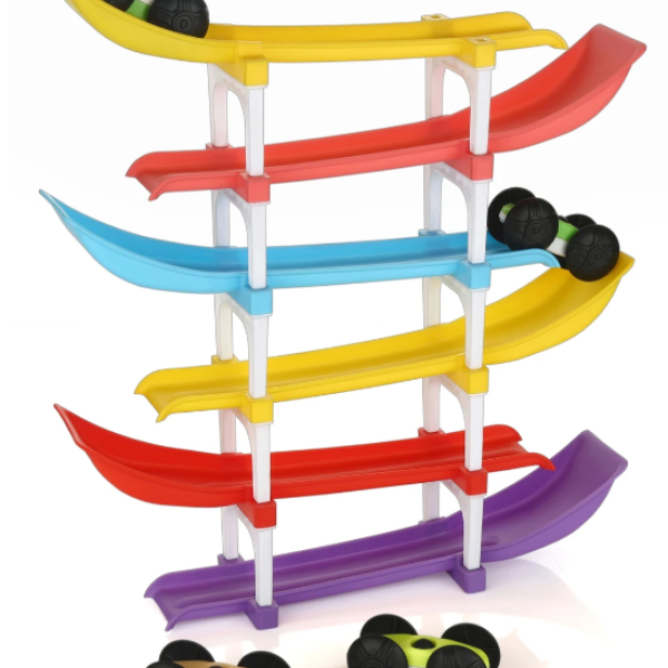SOVETO Racer Ramp Car Sliding Toy 6 ramps & 4 cars for Kids (Multicolor)
