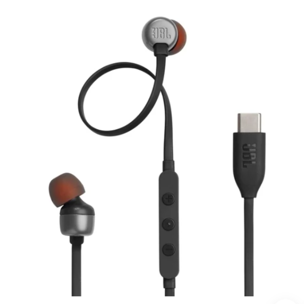 JBL Tune 310 Wired in-Ear Type C Headphones, Hi-Res Audio with Digital-to-Analog Converter, 3-Button EQ Preset Remote with Microphone, Tangle-Free Flat Cable, Compatible with USB-C Devices, Black