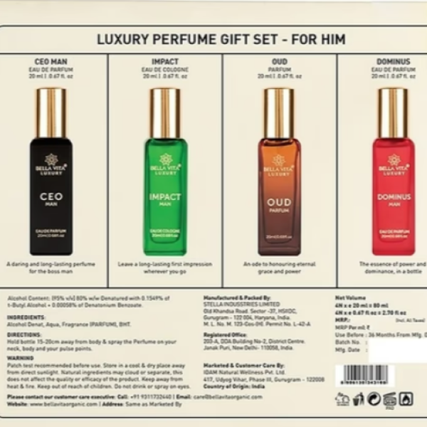 Bella Vita Luxury Man Perfume Gift Set (4 x 20 ml)