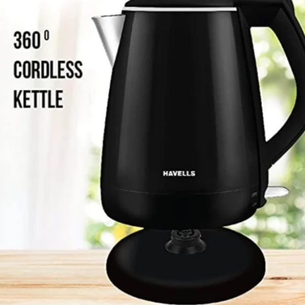 Havells Aqua Plus, 1.2 Litres, Stainless Steel Kettle, 360 Degree Cordless Kettle, Boil Dry Protection, Auto Shut off, Assorted colour's (Black/Blue)