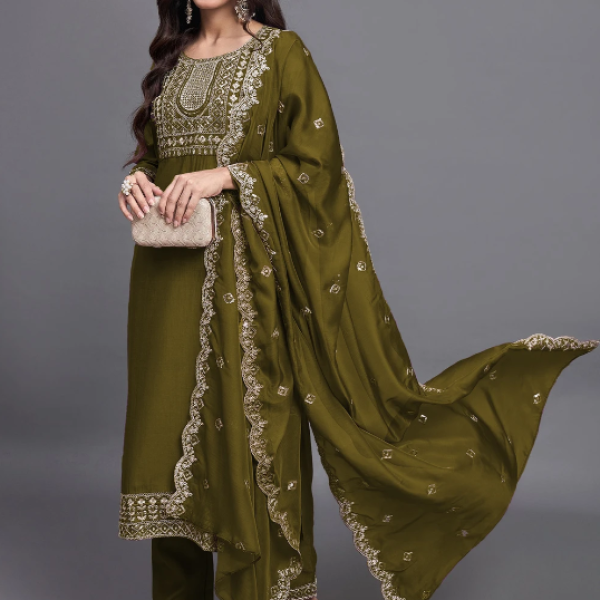 DHARM CREATION Embroidered Kurta, Trouser/Pant & Dupatta Set