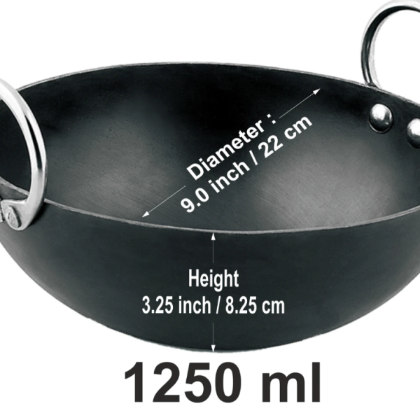 VeerEnterprises Ms Pure Iron / Loha Deep Frying 9 Inches Kadhai 22.5 cm diameter 1.25 L capacity (Iron)